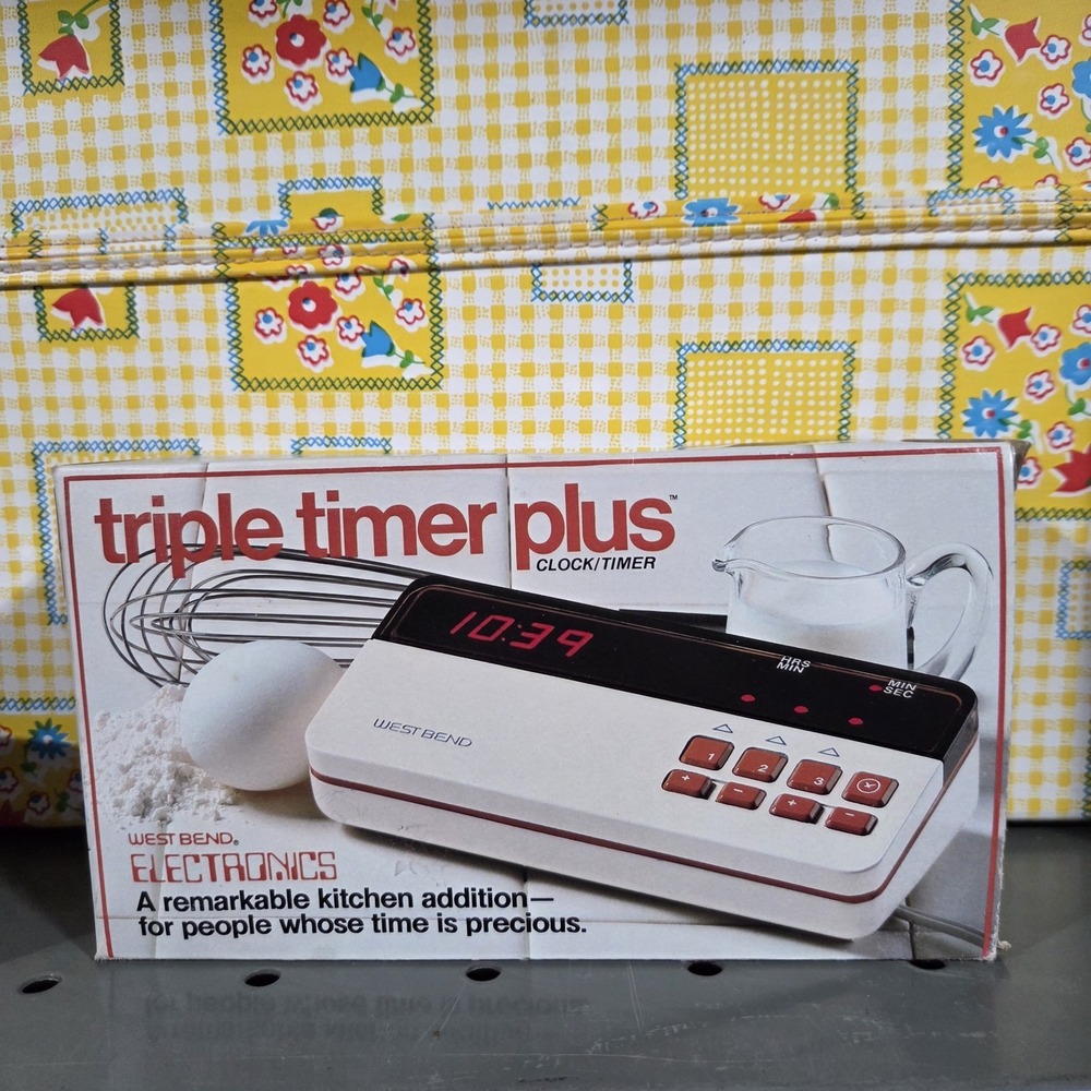 West Bend Triple Timer Plus Vintage 1980 Electronic Clock Timer No 40001 Cream